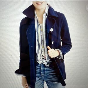 J.CREW Women's Heavy Cotton Jean Double Breast Peacoat Blue Size 8